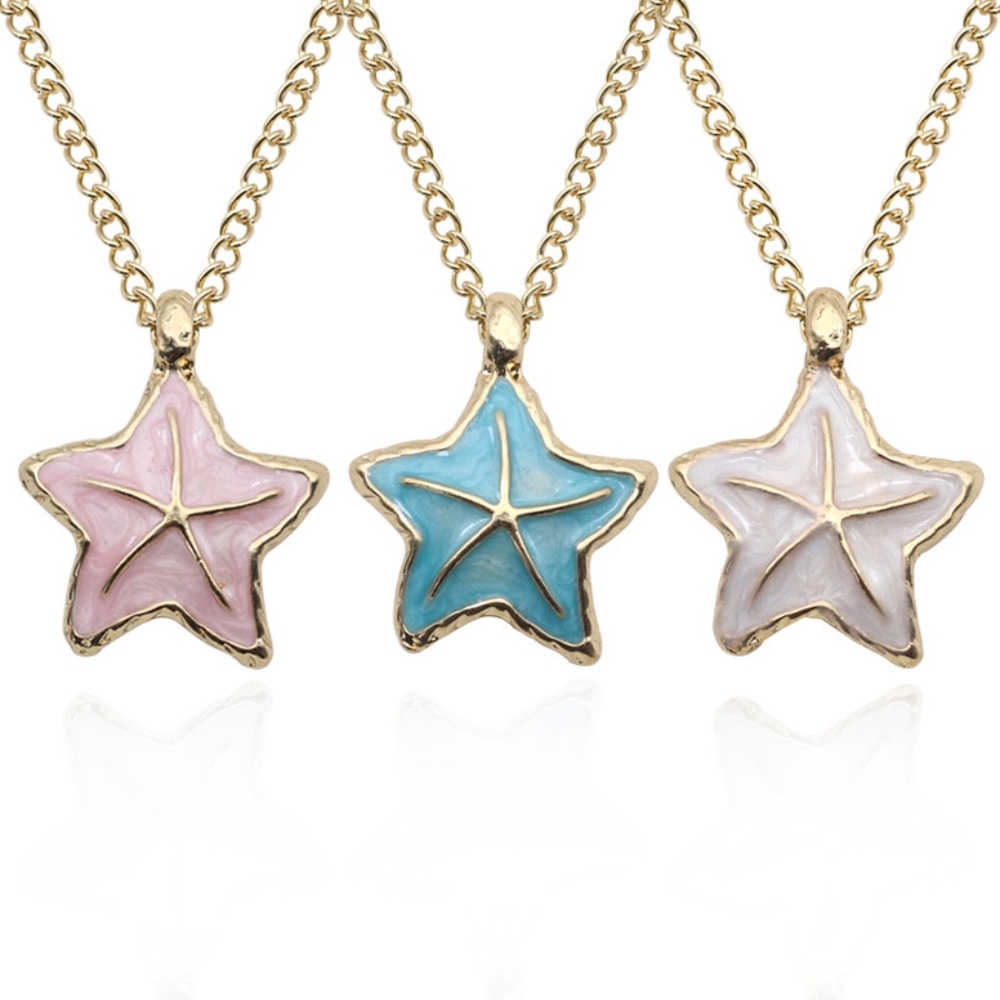 Blue Starfish Boho Tropical Gold Dainty Necklace - Picture 1 of 8